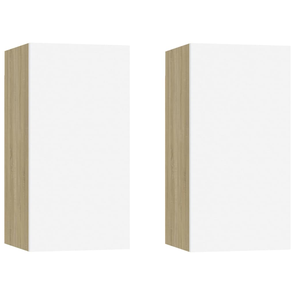 2 db fehér és tölgyszínű forgácslap TV-szekrény 30,5x30x60 cm (803337)