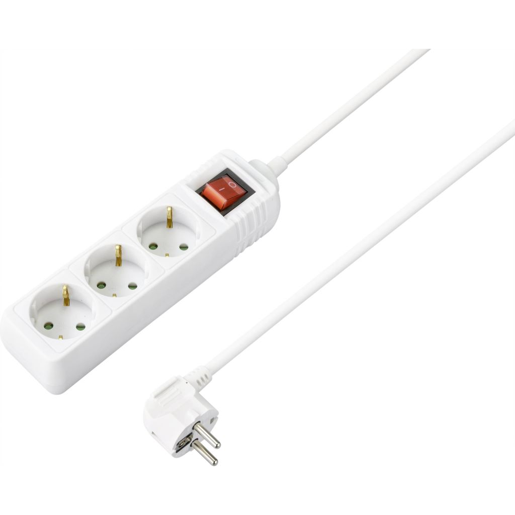 Sygonix SY-4890986 3 csatlakozós elosztó kapcsolóval, 1,4m kábel fehér (SY-4890986)