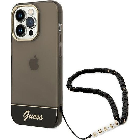 Guess Translucent Pearl Strap Apple iPhone 14 Pro Max hátlap tok, fekete (GUE2029)