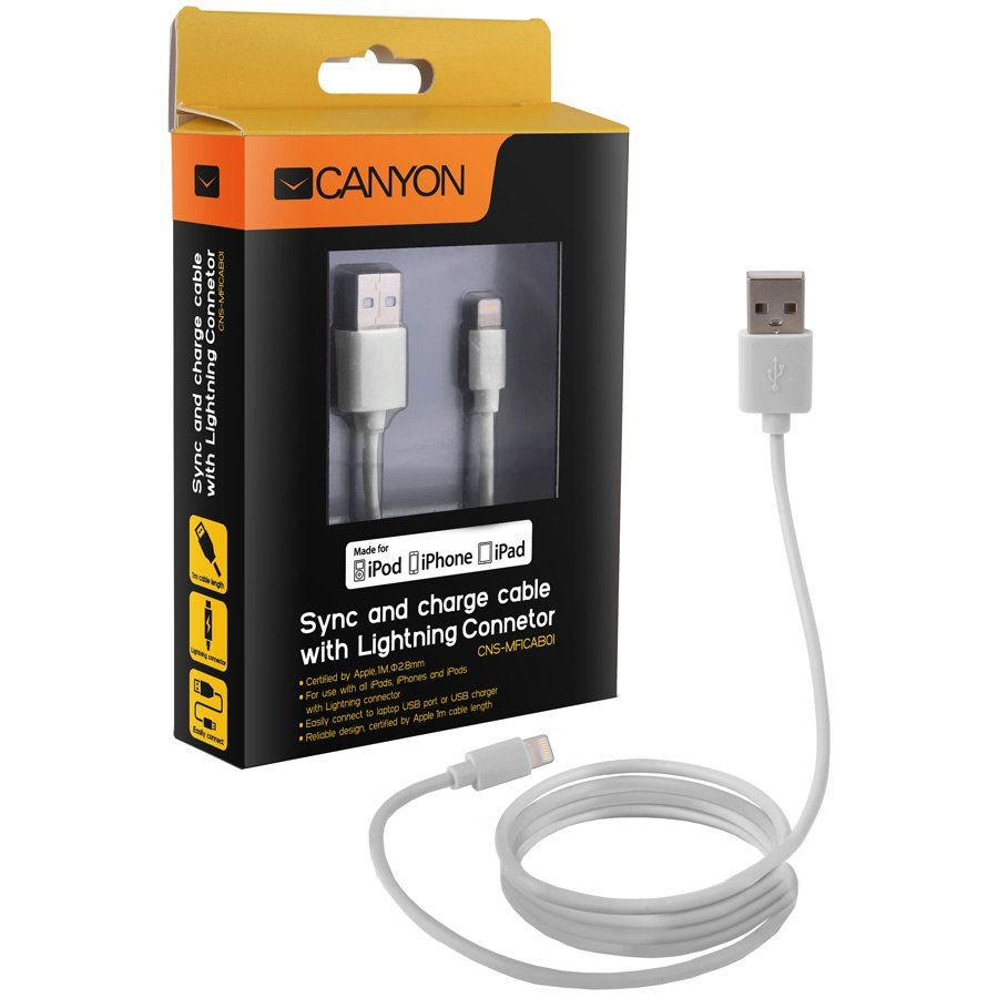Canyon CNS-MFICAB01W Ultra-kompact MFI kábel fehér (CNS-MFICAB01W)