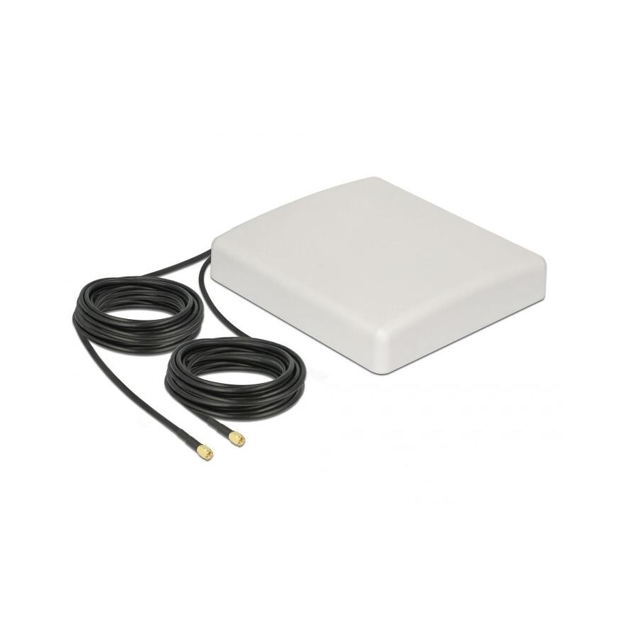 Delock LTE MIMO Antenna 2 x SMA Plug 8 dBi directional with connection cable RG-58 10 m white outdoo (89891)