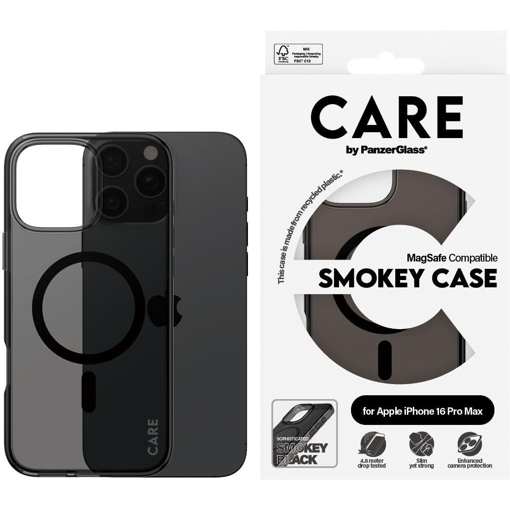 PanzerGlass CARE tok Apple iPhone 16 Pro Max MagSafe Smokey füstszínű/fekete (1352)