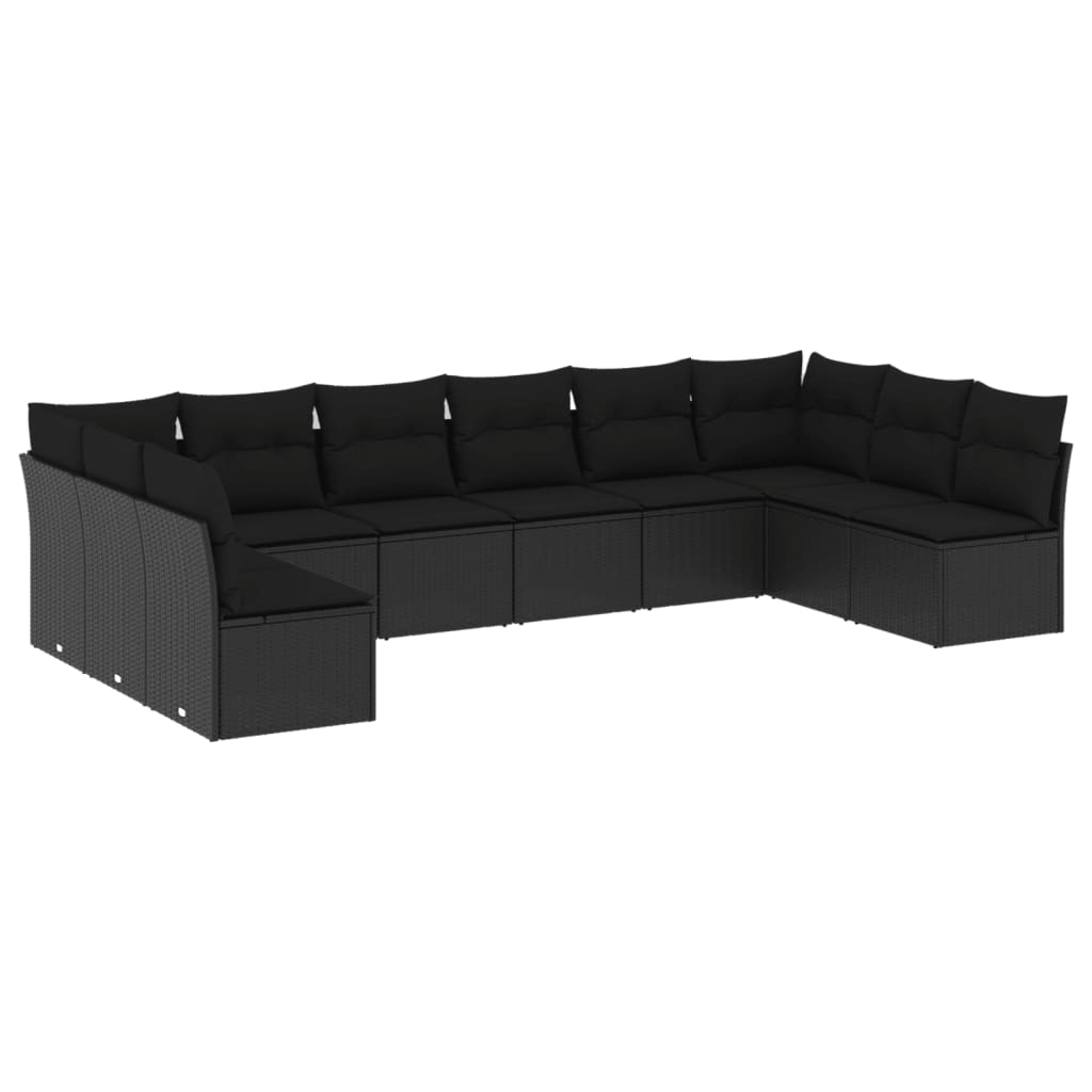 10 részes fekete polyrattan kerti ülőgarnitúra párnákkal (3218085)