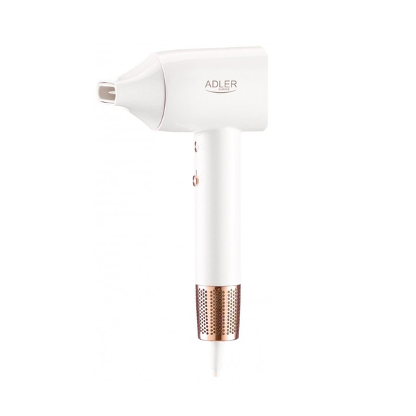 Сешоар Adler AD 2272, 110 000 об/мин, 1800W, LED дисплей, Въздушен поток 20 м/с, 3 температурни настройки, 2 степени на скорост, Ниво на шум 67 dB, Йонизираща технология, Магнитен концентратор, Бял/Златист
