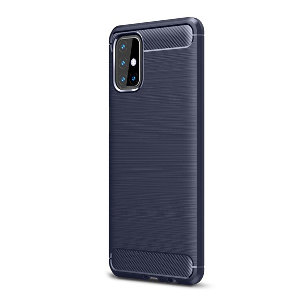 Szilikon telefonvédő (közepesen ütésálló, légpárnás sarok, szálcsiszolt, karbon minta) SÖTÉTKÉK [Samsung Galaxy M31s (SM-M317F)] (5996591019642)