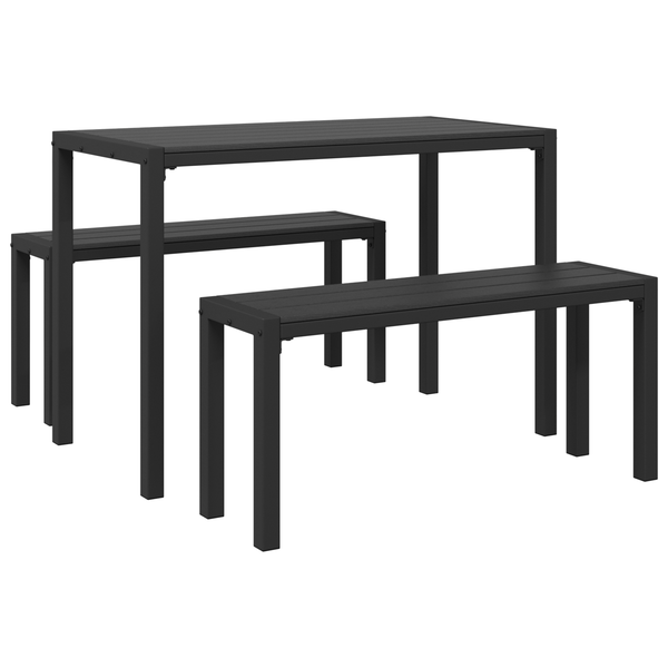 Set mobilier de grădină, 3 piese, oțel și WPC negru