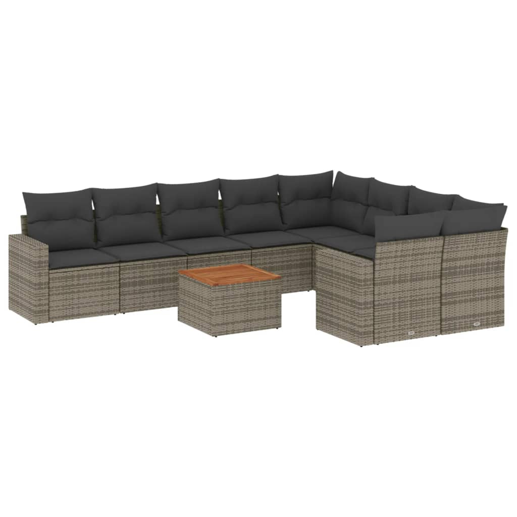 10 részes szürke polyrattan kerti ülőgarnitúra párnákkal (3256613)