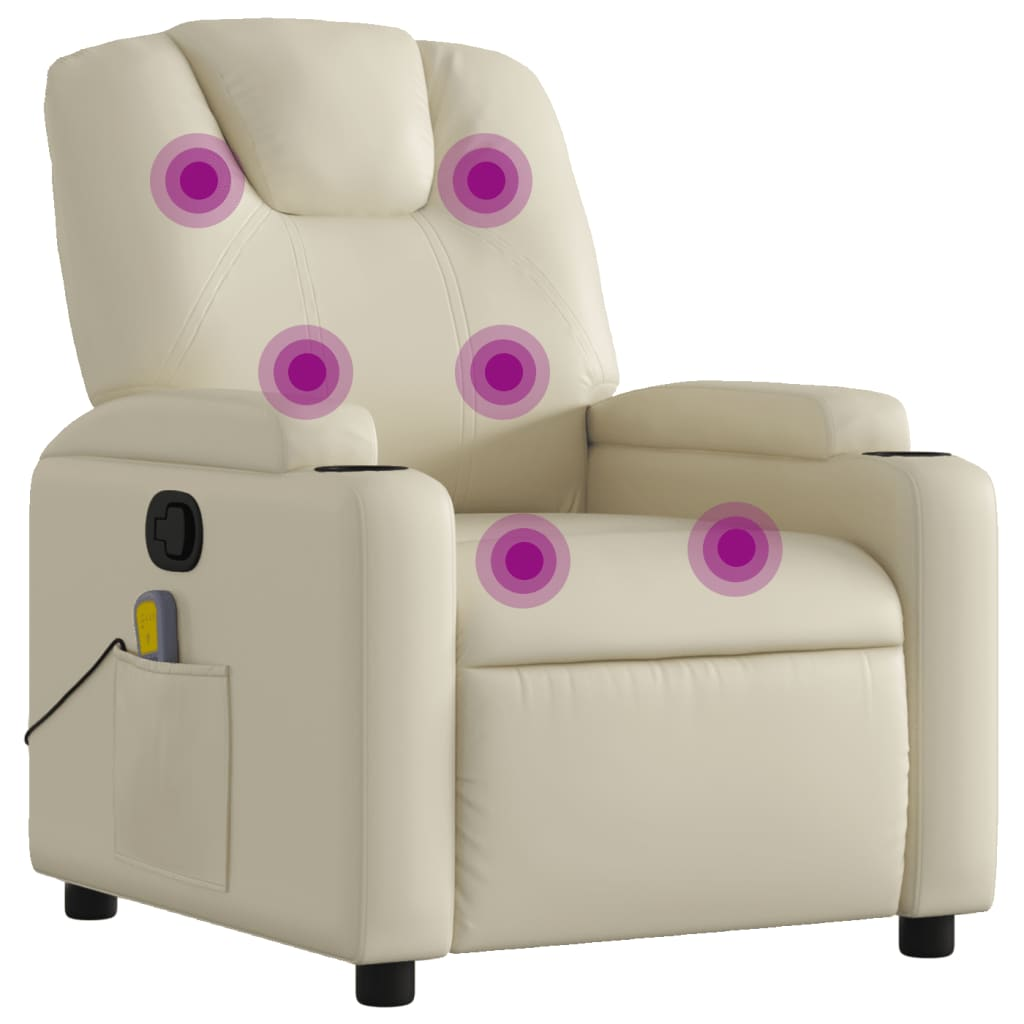krémszínű műbőr dönthető masszázsfotel (372397)