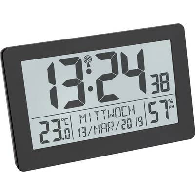 TFA Dostmann 60.2557.01 Rádiójel vezérlésű Rádiójel vezérlésű óra 206 mm x 30 mm x 130 mm Fekete Nagy kijelző (60.2557.01)