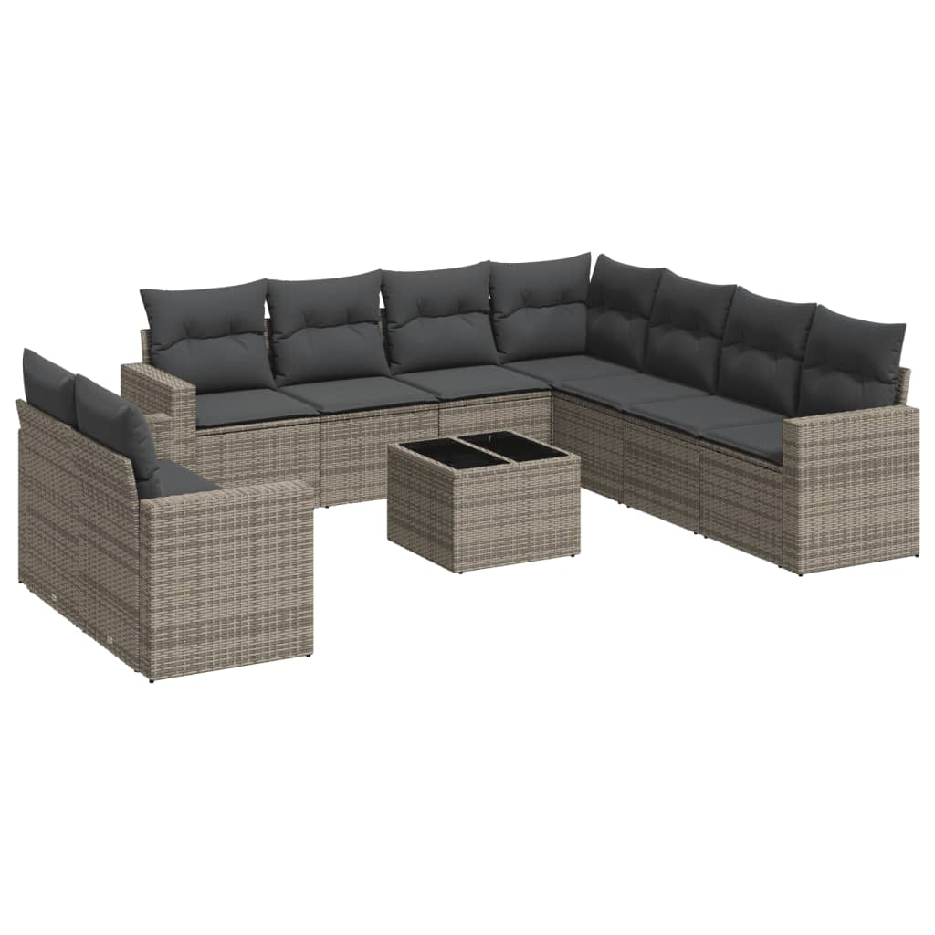 10 részes szürke polyrattan kerti ülőgarnitúra párnákkal (3219150)