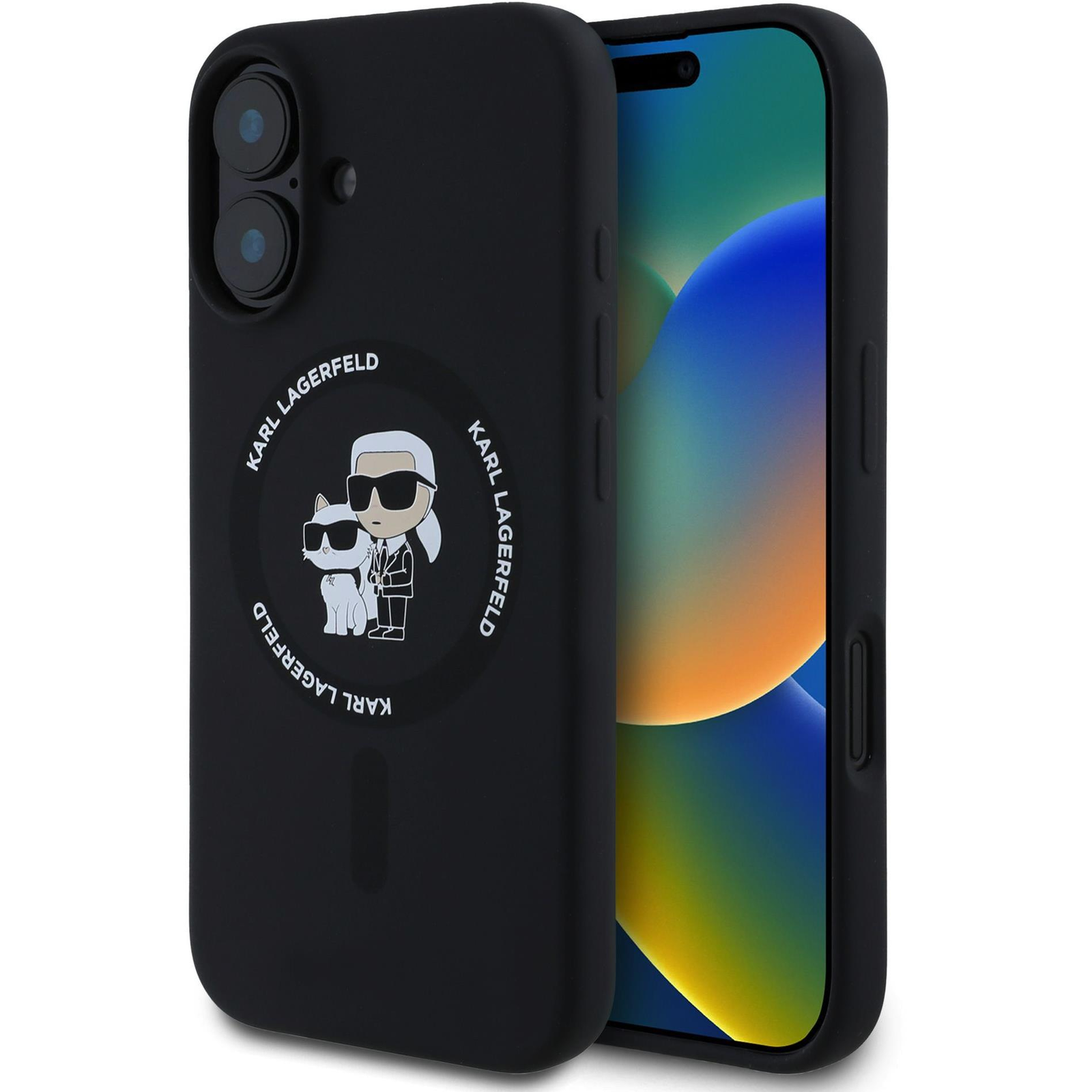 Karl Lagerfeld Liquid Silicone Karl and Choupette iPhone 16 Plus MagSafe fekete tok (KLHMP16MSCMKCRHK)