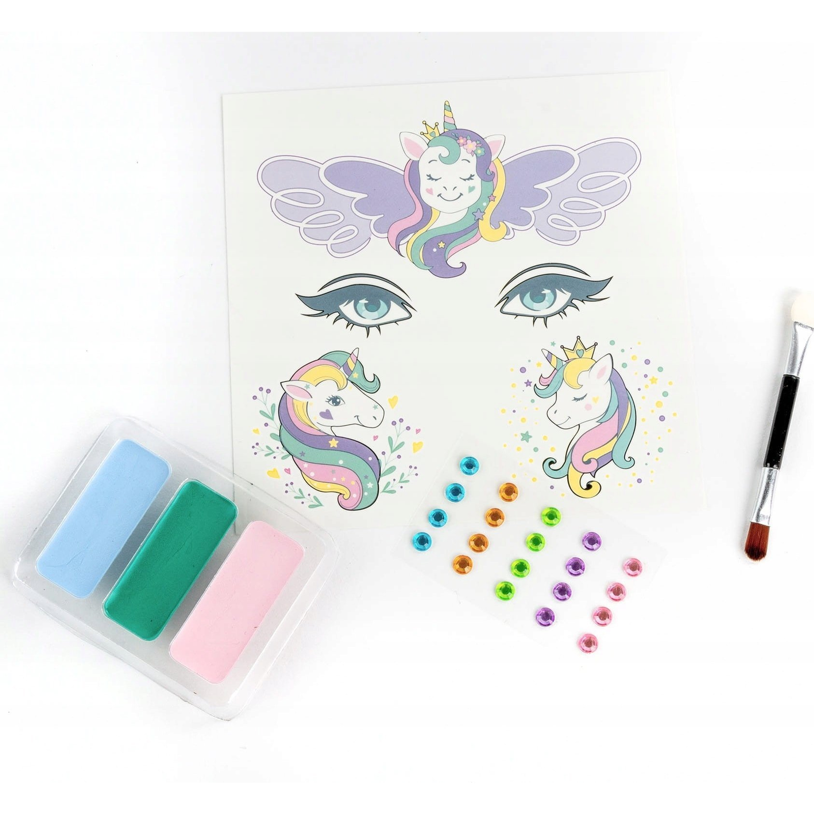 Kidea 3 színű unikornisos arcfesték készlet - tetoválással (FDTDKUKA) (FDTDKUKA)