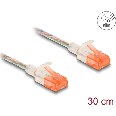 Delock RJ45 Netzwerkkabel Cat.6A U/UTP Slim 0,3 m transparent