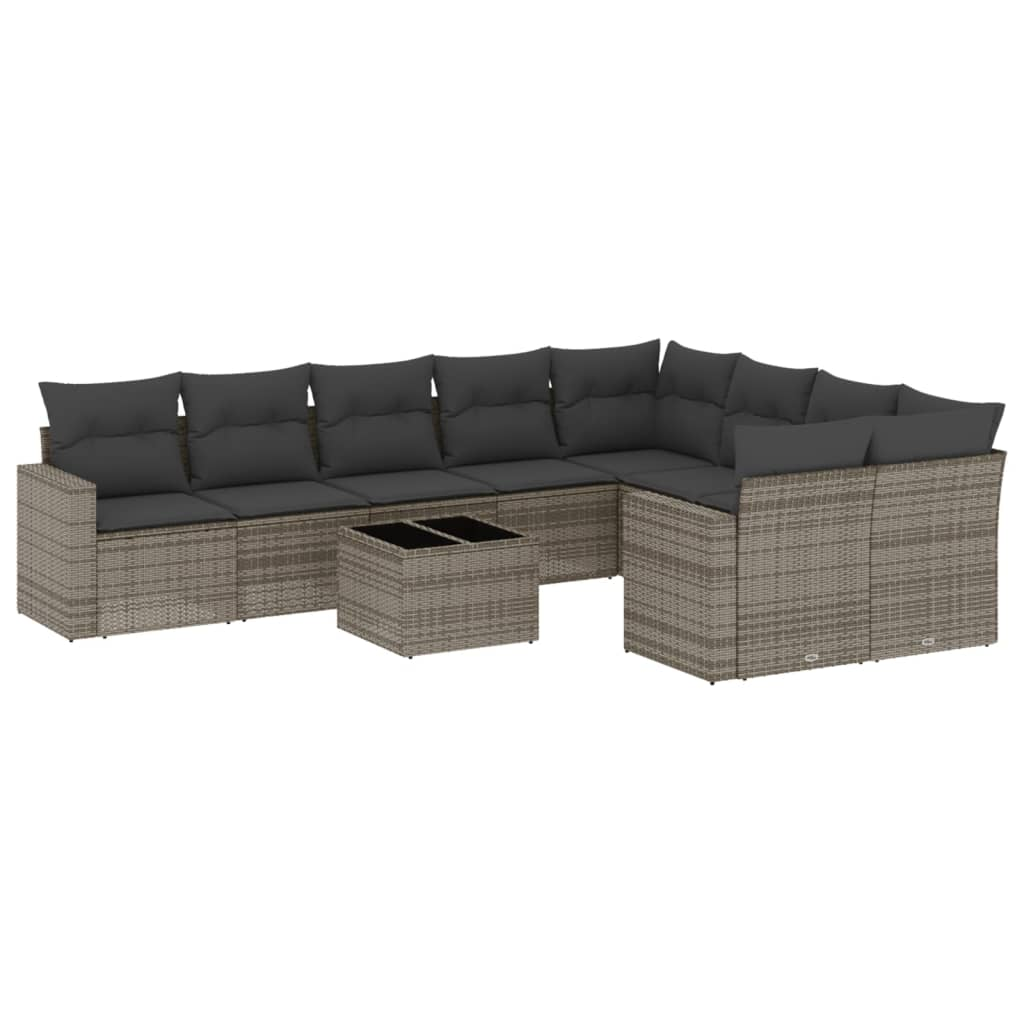 10 részes szürke polyrattan kerti ülőgarnitúra párnákkal (3219440)