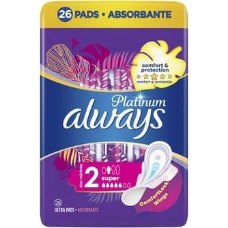 Always Platinum Super 26 db egészségügyi betét - használható közepesen erős és erős menstruáció esetén (8001841913841)