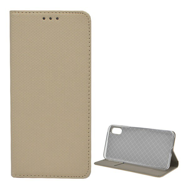 Tok álló, bőr hatású (FLIP, oldalra nyíló, asztali tartó funkció, rombusz minta) ARANY [Apple iPhone XS Max 6.5] (5996457806522)