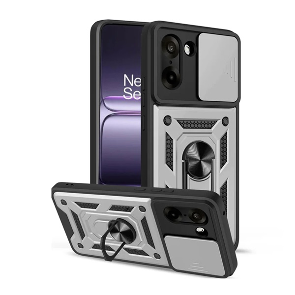 Defender szilikon telefonvédő (ütésállóság, tartógyűrű, kameravédő) EZÜST OnePlus Nord CE5 