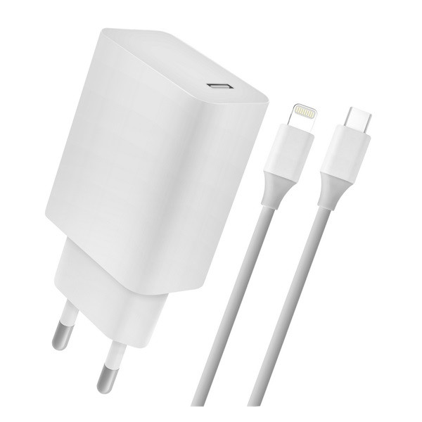 4-OK hálózati töltő Type-C aljzat (5V / 2400mA, 18W, PD gyorstöltés támogatás + Type-C - lightning 8pin kábel) FEHÉR (CVPI18) (CVPI18)