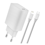 Blautel 4-OK захранващо зарядно Type-C гнездо (5V / 2400mA, 18W, PD поддръжка за бързо зареждане + Type-C / lightning 8-пинов кабел), бяло