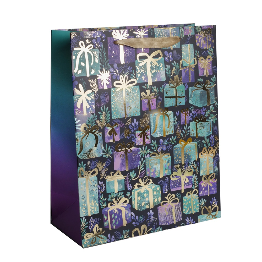 Iris ajándék mintás Szalagfüles Papír ajándékasak (18x23 cm) - Kék/Lila (370366)