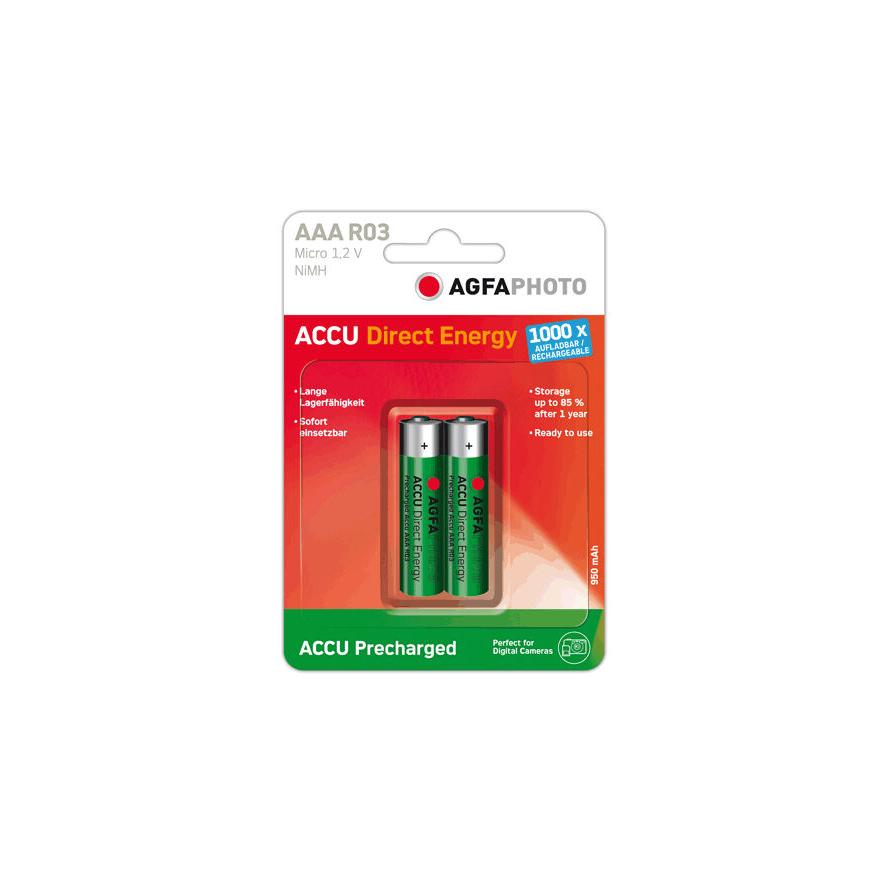 Mikroceruza akku AAA NiMH, 1,2V 950 mAh, 2 db, AgfaPhoto HR3, HR03, UO100557, DC2400, DC2400B4N, LR03 (132-803944)