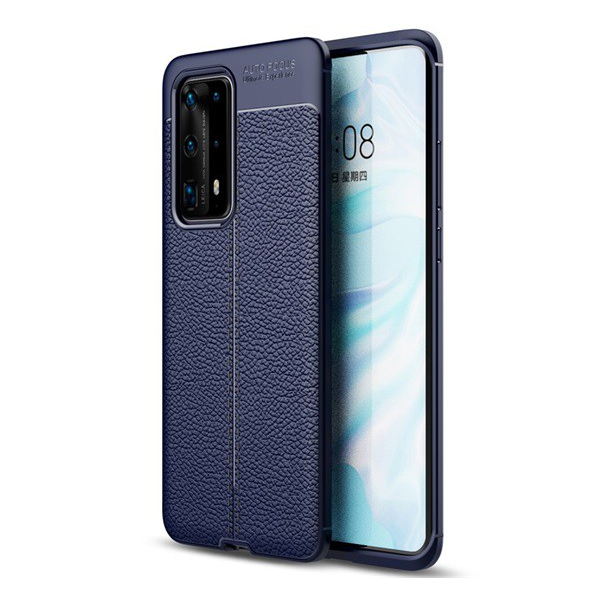 Szilikon telefonvédő (közepesen ütésálló, bőr hatású, varrás minta) SÖTÉTKÉK [Huawei P40 Pro+ 5G] (5996457934942)