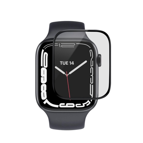 Folie de protectie din sticla hibrida pentru Apple Watch Series 7/8, Transparent/Negru, 45 mm