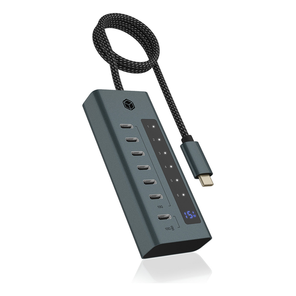 ICY BOX IB-HUB1457-C31 USB 3.2 Gen 1 (3.1 Gen 1) Type-C 10000 Mbit/s Blå, Grå