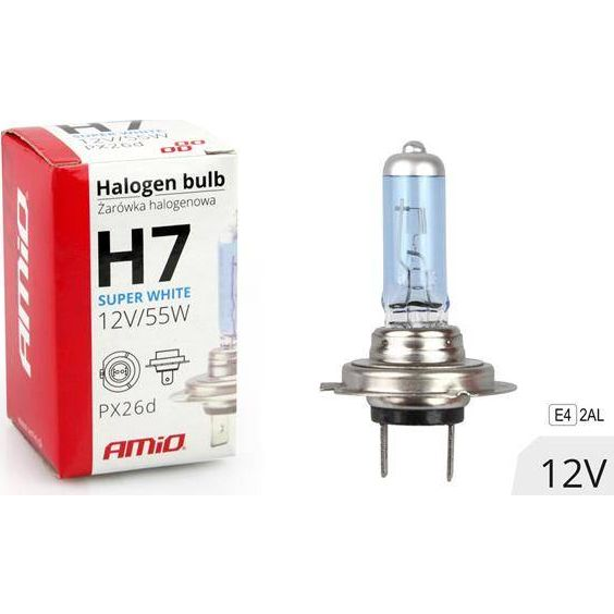  AMiO Żarówka halogenowa H7 12V 55W filtr UV (E4) Super White