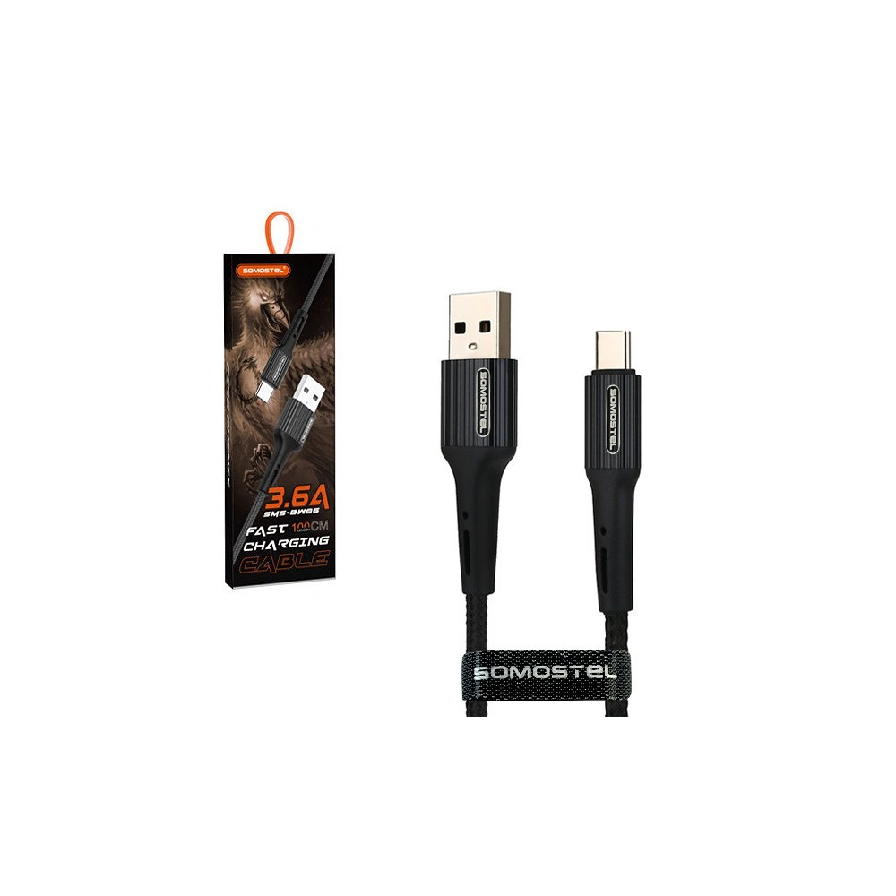 Somostel SMS-BW06 USB Type-A apa - USB Type-C apa 3.0 Töltőkábel - Fekete (1m) (25698)