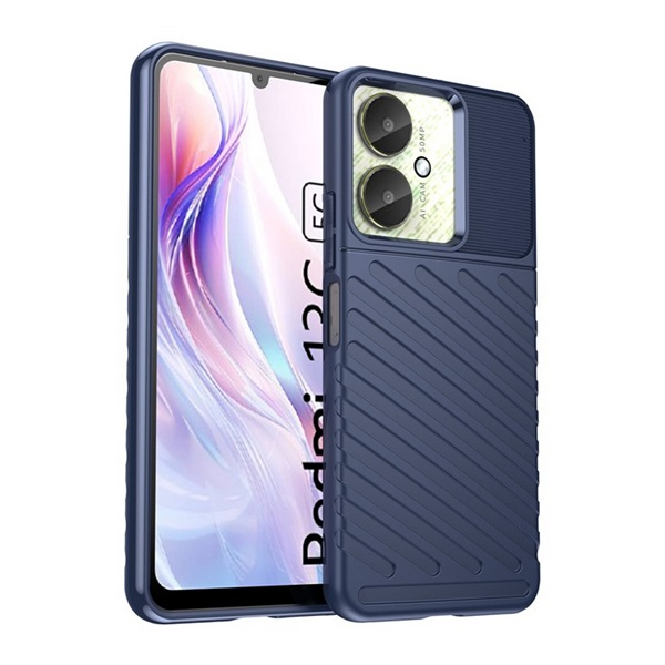 Szilikon telefonvédő (ütésállóság, csíkos, dombor minta) SÖTÉTKÉK Xiaomi Redmi 13C 5G / Poco C65 / Redmi 13C 4G "Gigapack csomagolás" (GP-154196)