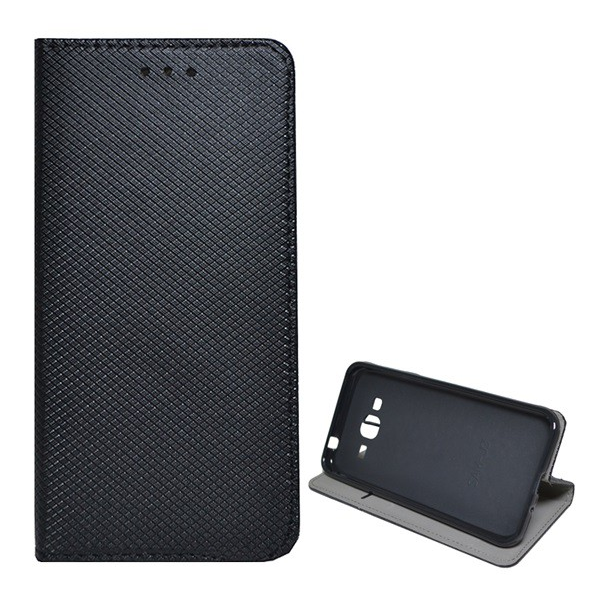 Tok álló, bőr hatású (FLIP, oldalra nyíló, asztali tartó funkció, rombusz minta) FEKETE [Samsung Galaxy J3 (2016) SM-J320] (5996457745845)