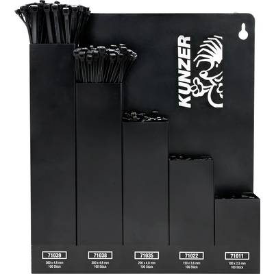 Kunzer 7KBS500 Kábelkötöző készlet 100 mm, 150 mm, 200 mm, 300 mm, 360 mm Fekete 500 db (7KBS500)