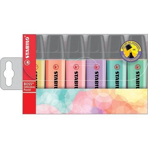 STABILO Boss Original Pastel szövegkiemelő 6 db Vésőhegyű Halványlila, Menta, Barack színű, Rózsaszín, Türkizkék, Sárga