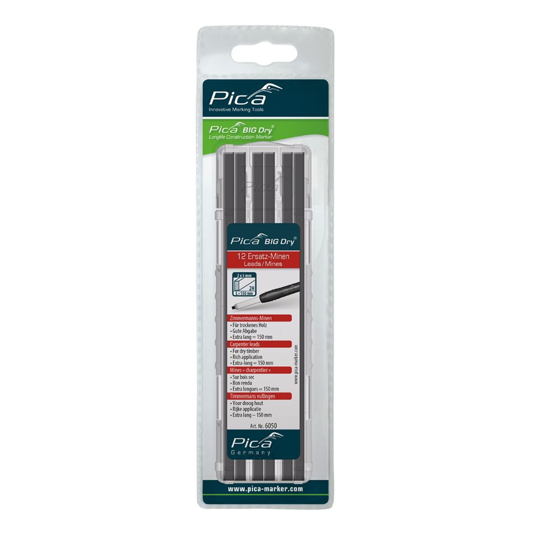 Pica 6050/SB Big Dry 2H Asztalos ceruza utántöltő szett 5mm - Grafit (6050/SB)