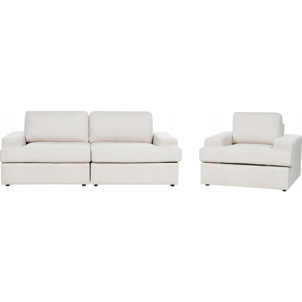Conjunto De Sala De Estar Clásico 4 Plazas Sofá Sillón Tapizado Tela Poliéster Con Sillón Respaldo Acolchado Grueso Acolchado Beige Claro Alla - Beige