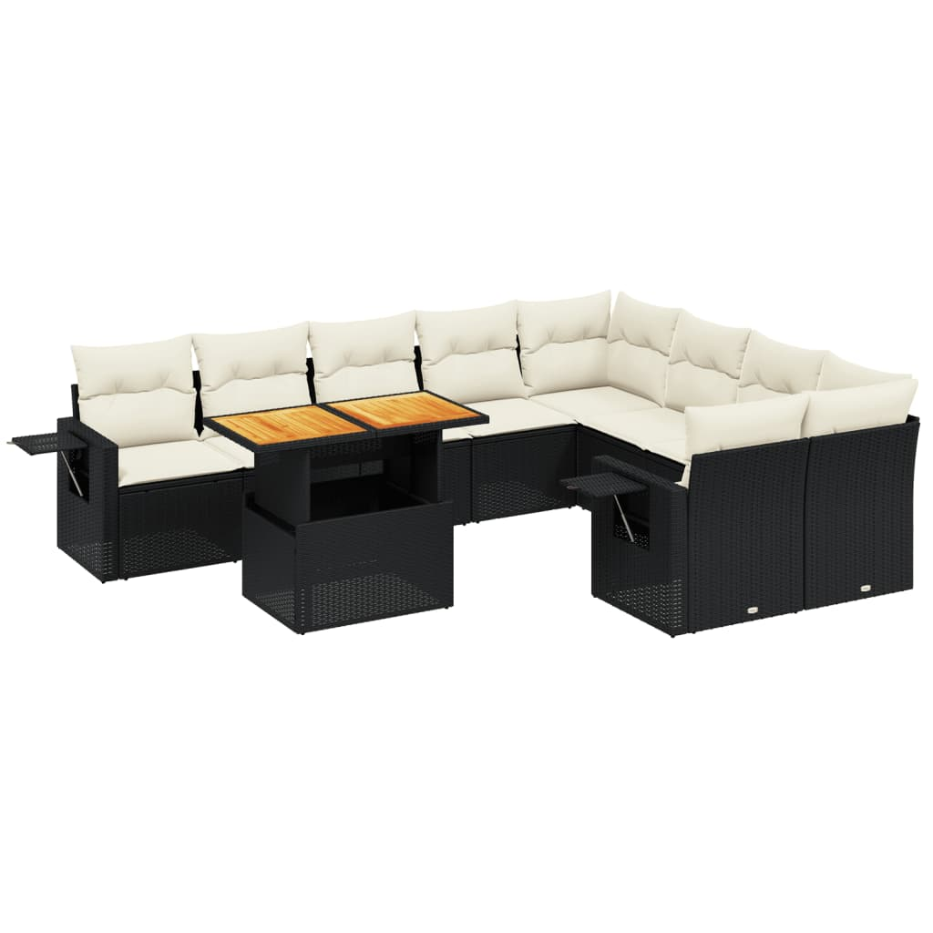 10 részes fekete polyrattan kerti ülőgarnitúra párnákkal (3271910)