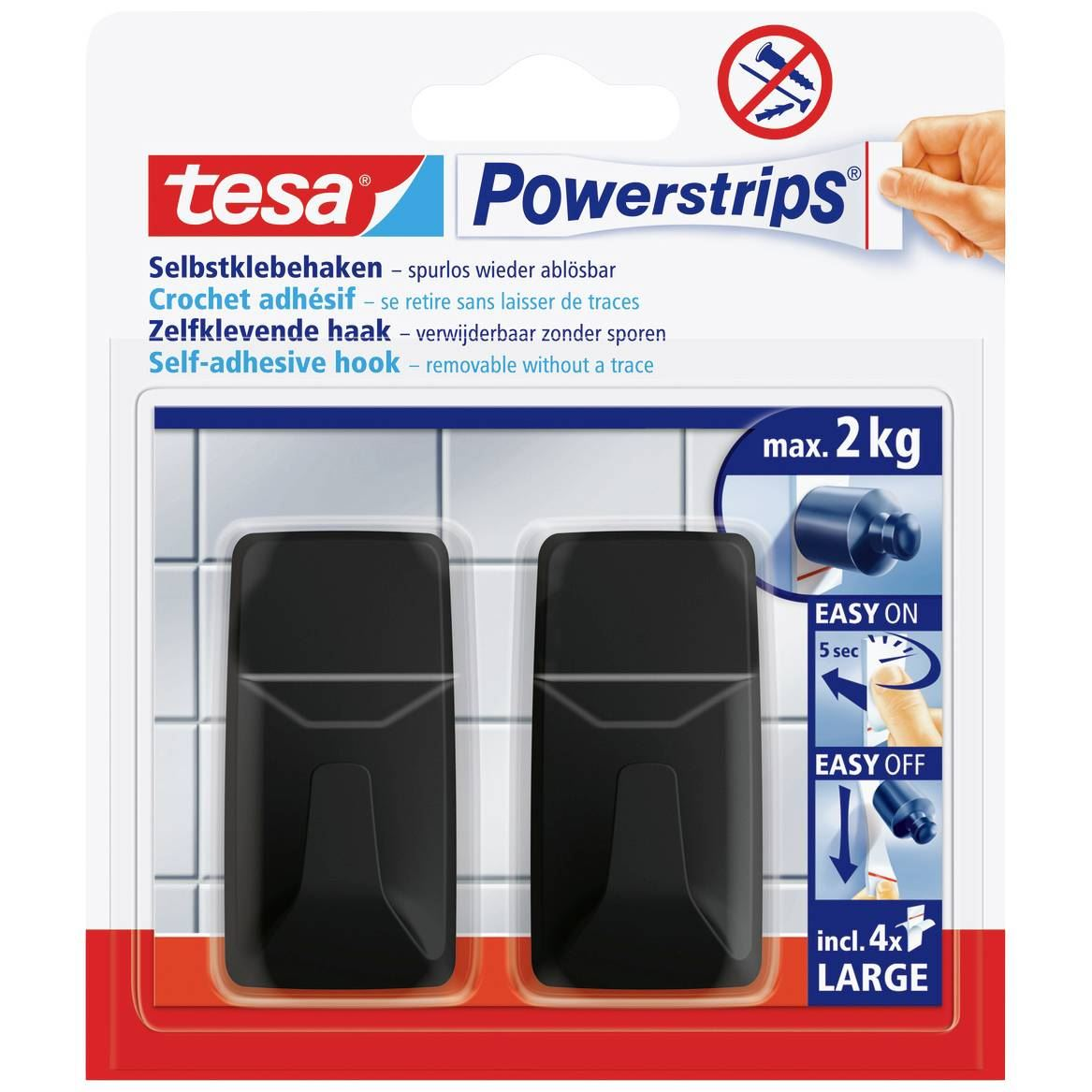 Tesa Powerstrips öntapadó horog fekete (58279-00000-20) (58279-00000-20)