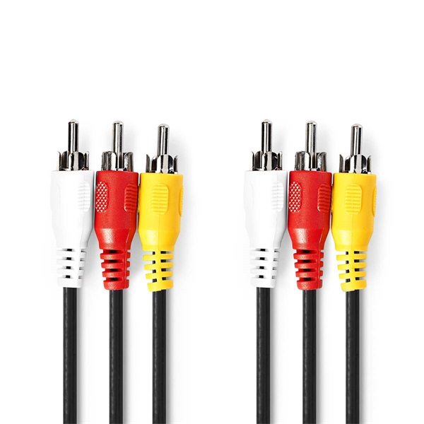 Nedis CVGL24300BK20 kompozit video kábel 3x RCA dugó - 3 RCA dugó, 2m (CVGL24300BK20)