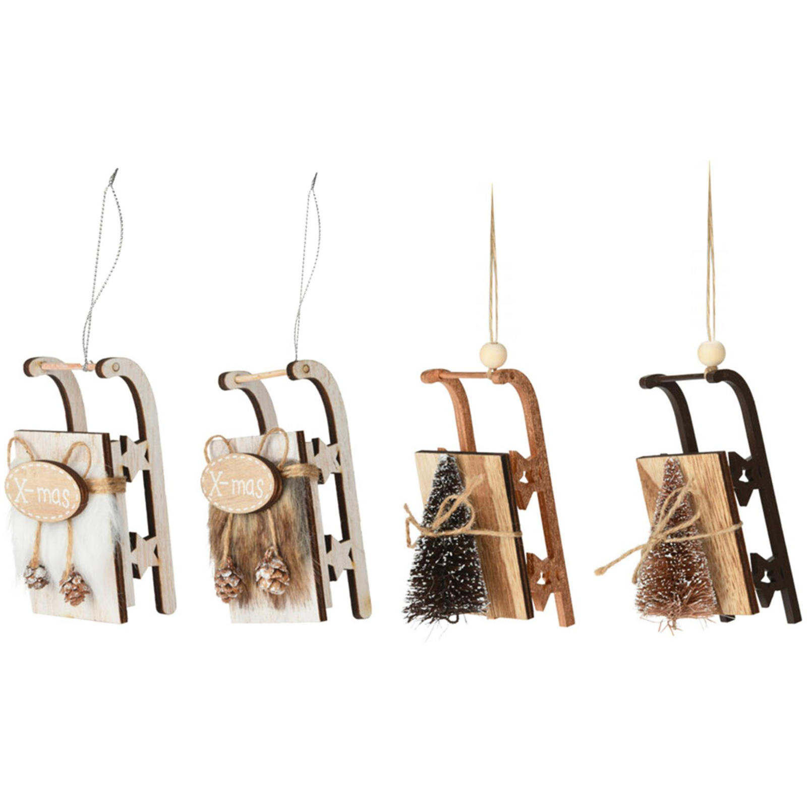 LAALU Karácsonyi dísz - szán, 11,5 cm, 4 db (LAU-2107)