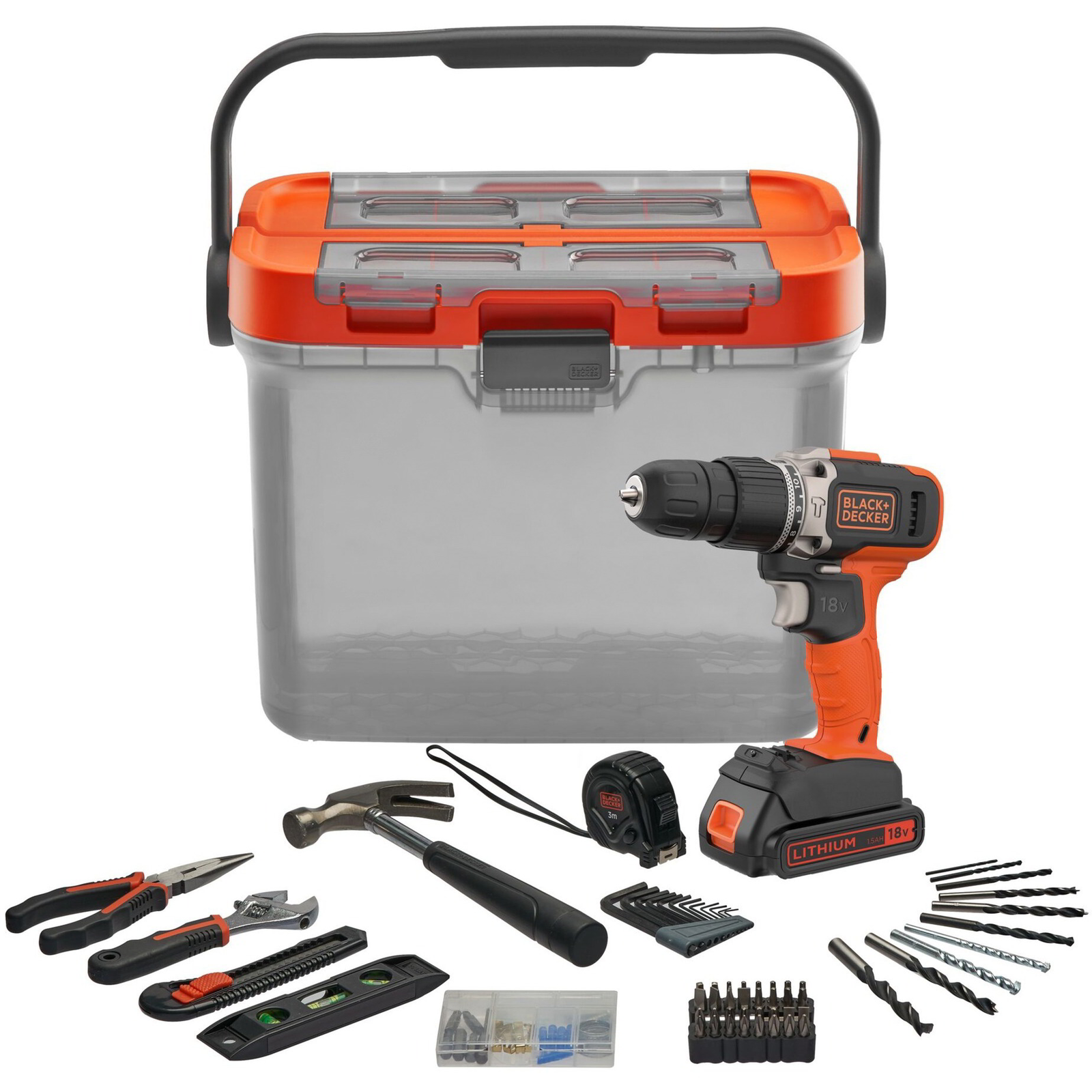 BLACK+DECKER BCKSB02 Akkus Ütvefúró-csavarozó + 62 darabos szerszám készlet (BCKSB02-QW)