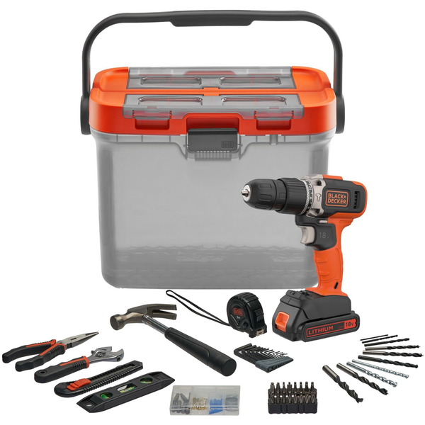 BLACK+DECKER BCKSB02 Akkus Ütvefúró-csavarozó + 62 darabos szerszám készlet