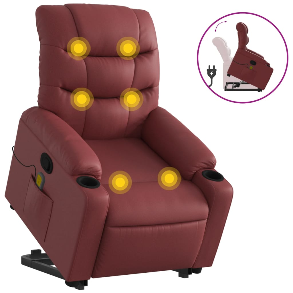 bordó műbőr dönthető masszázs- és állófotel (3206610)