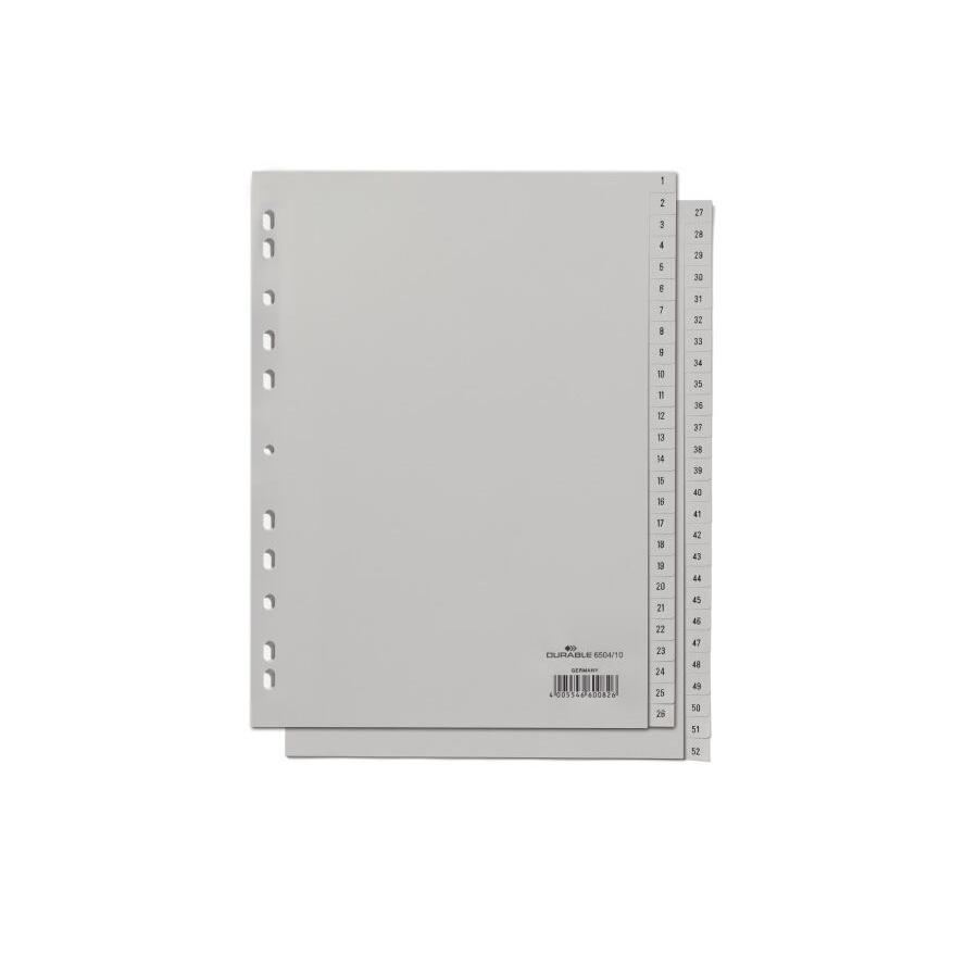DURABLE Zahlenregister A4 gepr Taben 1-52 PP volldeck. grau (650410) (650410)
