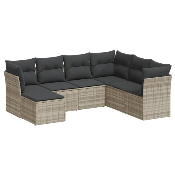 Set canapele de grădină cu perne, 7piese gri deschis poliratan