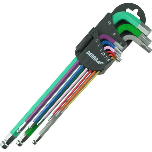 Dedra Imbuszkulcs Készlet 1.5-10 mm 9 db-os Extra Hosszú, Gömbvégű, Színkódos