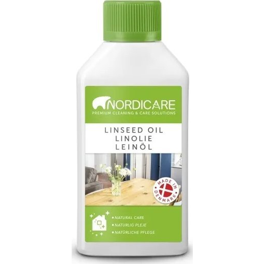 Nordicare Nordicare LINSEED OIL is a vegetable oil for treatment and maintenance of all solid wood. The oil leaves a 100% biological surface and underlines the original natural structure of the wood. Provides the surface with a beautiful, long-lasting an