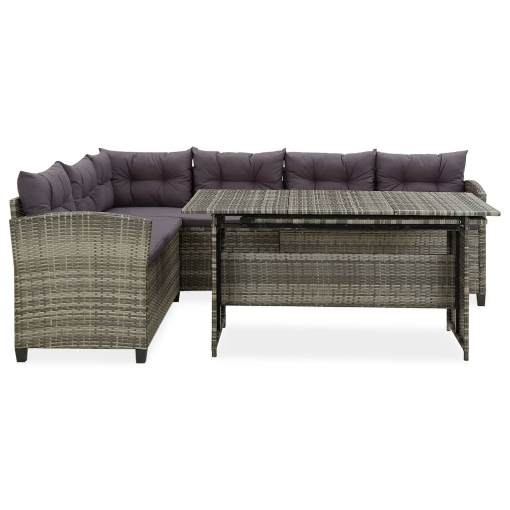2-részes szürke polyrattan kerti bútorszett párnákkal (316871)