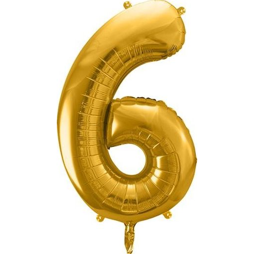 Party Deco Balon foliowy Cyfra "6", 86cm, złoty uniwersalny