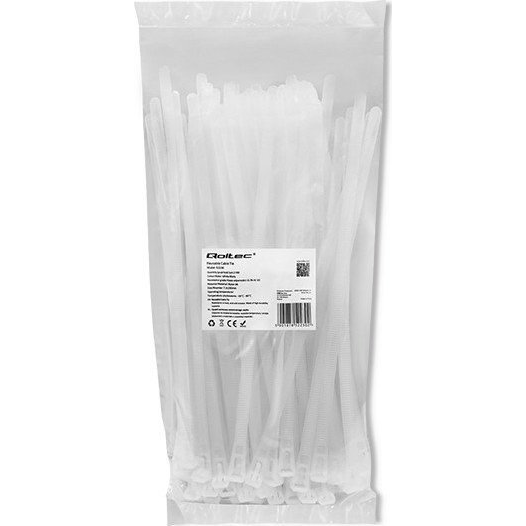 Qoltec 52230 vezetékkötegelő Kioldható Kötegelő Nejlon Fehér 100 Db (52230)